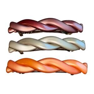 3 VTG HAIR BARRETTE MADE IN FRANCE twist BRAIDED plastic